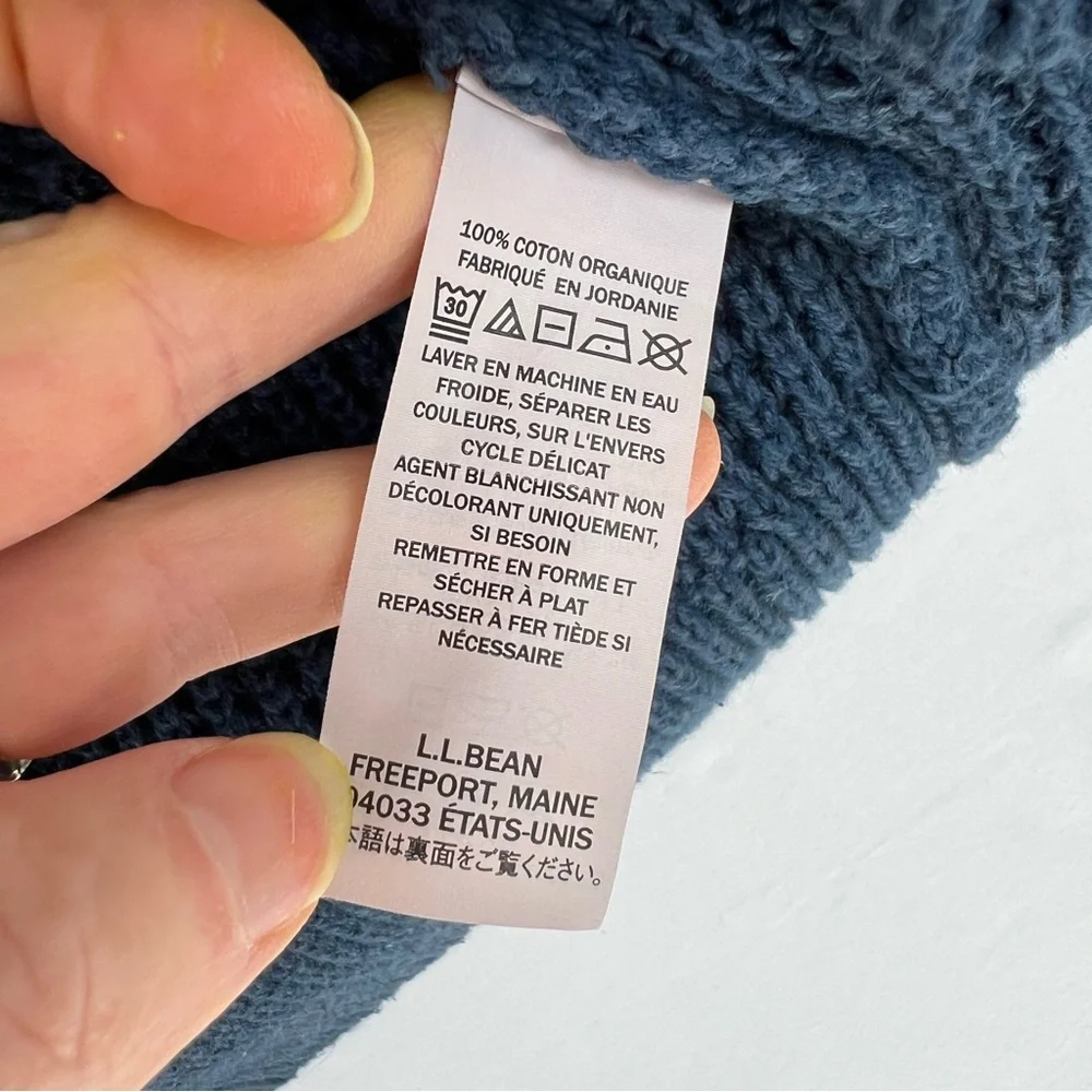Vintage LL Bean Sweater Fair Isle Waffle 1/4 Zip Pullover Blue Cotton XL Y2K